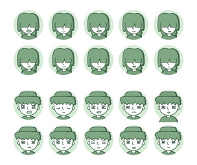 二人の人物アイコン（緑）　表情バリエーション 27