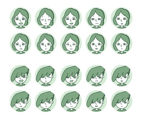 二人の人物アイコン（緑）　表情バリエーション 19