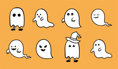 手書きのおばけのイラストのセット／ハロウィン／幽霊／かわいい © yugoro