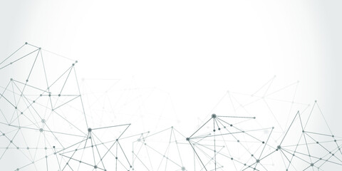 Abstract technology Network nodes with polygonal shapes on dark blue Vector background. Connection science and futuristic technology, digital structure, connected points, web.