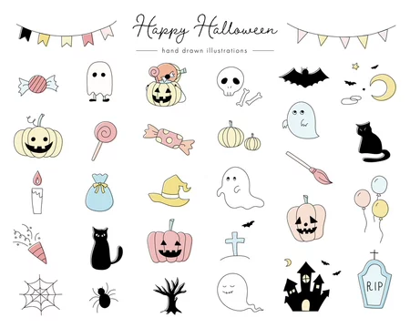 ハロウィーンの手書きのイラストのセット かわいい 秋 Stock Vector Adobe Stock