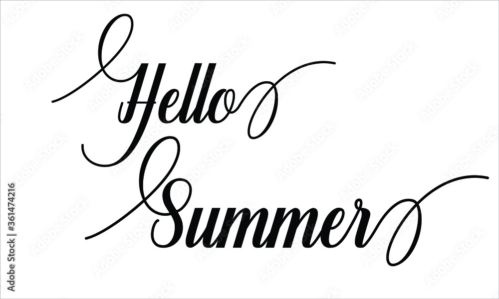 Poster hello summer calligraphic cursive typographic text on white background