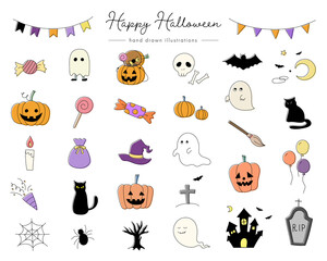 ハロウィーンの手書きのイラストのセット かわいい 秋 Balloon Canvas Print Ballo Yugoro