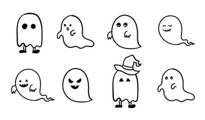 手書きのおばけのイラストのセット／ハロウィン／幽霊／かわいい