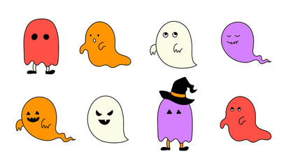手書きのおばけのイラストのセット ハロウィン 幽霊 かわいい Colourful Wall Mural Colourf Yugoro