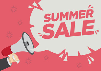 Summer Retail Sale promotion shoutout with a megaphone speech bubble against a red background.