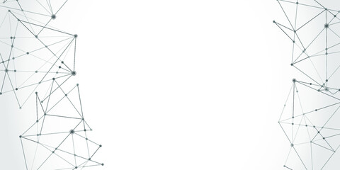Abstract technology Network nodes with polygonal shapes on dark blue Vector background. Connection science and futuristic technology, digital structure, connected points, web.