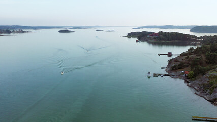 aerial view of coast and boats