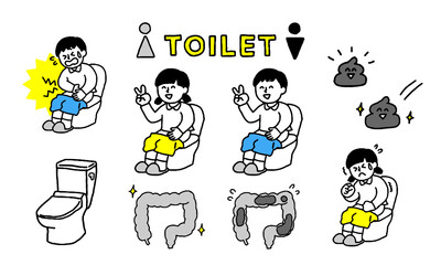 トイレで排泄するシニア男性女性イラストセット シンプル Wall Mural マメハル トイレで排泄するシニア男性女性イラストセット シンプル Wall Mural マメハル