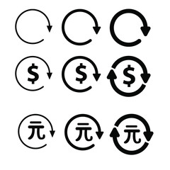 Set of vector refund money icons isolated. For design