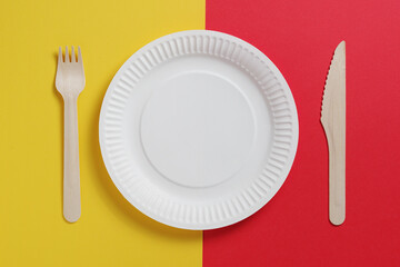 Disposable plate and wooden cutlery