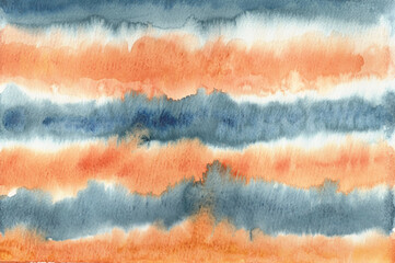 Watercolor background stripes indigo orange