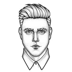 Hand drawn portrait of man full face. Vector illustration.