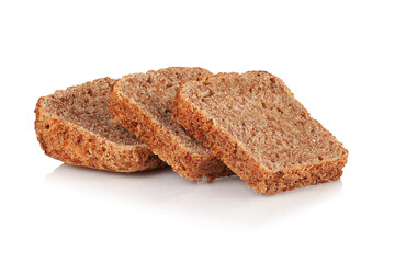 Slices of grain bread on a white background
