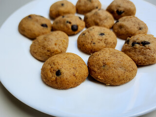 Homemade chocolate chip cookies. Isolated in white background.