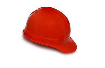 Fototapeta premium Red plastic safety helmet isolated on white background.