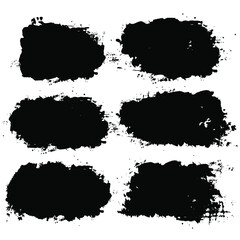 black brush strokes set backgrounds. Artistic lines grunge collection. Set of black grungy hand painted brush strokes isolated on white. Abstract ink texture, design elements.