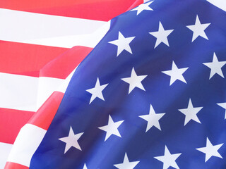 Close-up, the beautiful fabric American flag background. .