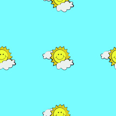 Cloudscape , blue sky with clouds and sun, sketch