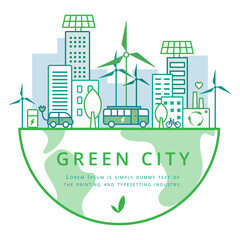 Green modern city, smart city, line vector illustration.