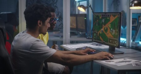 Young men beta testing video game