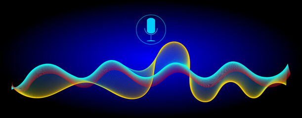 Voice Recognition with a microphone and sound waves - illustration