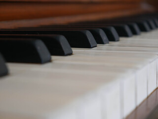 Close up of piano keys.