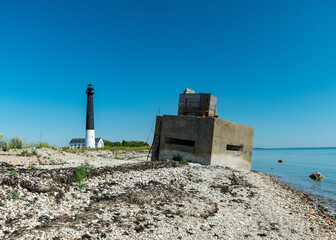 Sightseeing of Saaremaa island in sunny clear day . Sorve lighthouse, Saaremaa island, Estonia