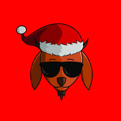 the goat cartoon christmas with santa claus cap logo design 