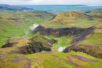 aerial view over the hills in Iceland