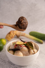 Chicken in coconut milk soup, galangal Lemongrass and Chilli Thai food.