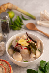 Chicken in coconut milk soup, galangal Lemongrass and Chilli Thai food.