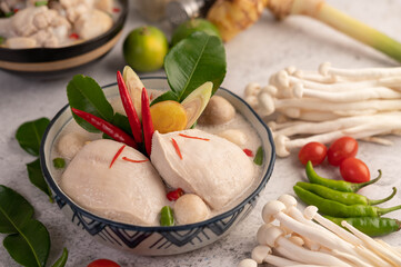 Chicken in coconut milk soup, galangal Lemongrass and Chilli Thai food.