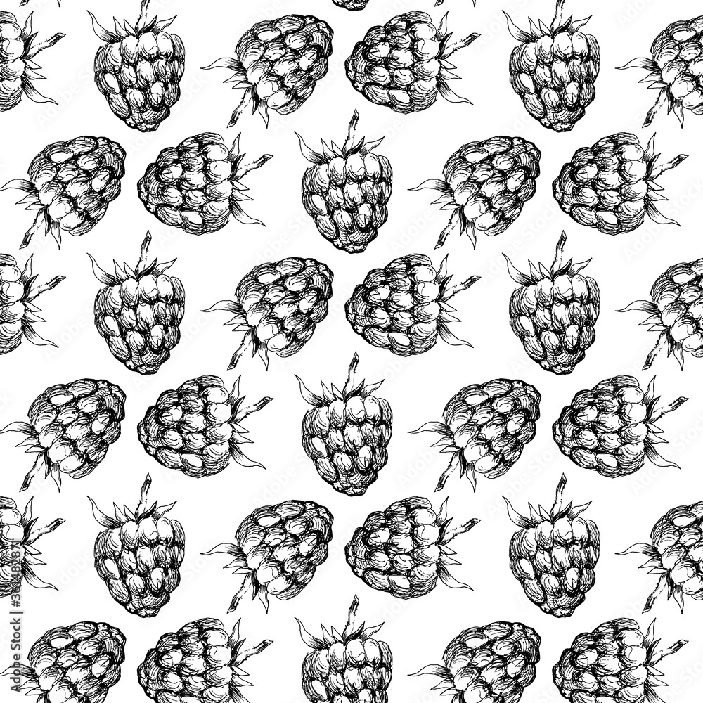 Poster Raspberry seamless pattern for your design. Vector illustration