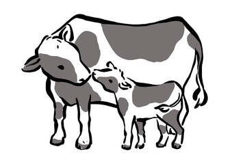 牛の親子のイラスト
