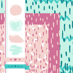 set of vector seamless patterns, paper with ribbons and blots