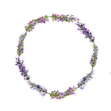 Lavender flowers wreath. Watercolor