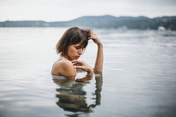 Young woman in the lake