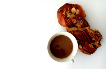 Coffee bread on a white background , Breakfast of Office work
