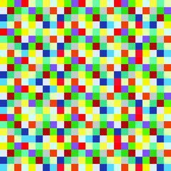 Pixel background with many different colored squares. Seamless background with many bright squares. Abstract background.