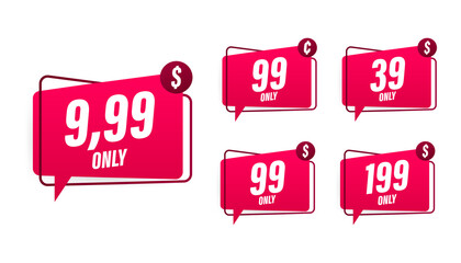 Discount sticker. Template with 99 only. Vector template design. Sale, price tag. Sale banner badge. Special offer price sign. Vector stock illustration.