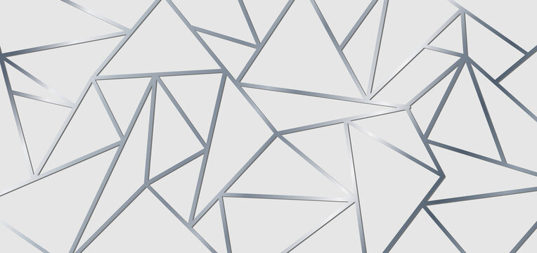 Abstract silver metallic join lines on white background. Geometric triangle gradient shape pattern. Luxury style.