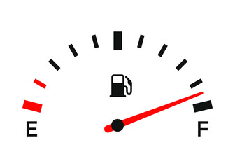 Fuel gauge full on white background.