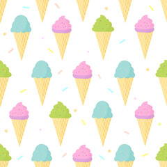 Cute ice cream cone seamless pattern background.