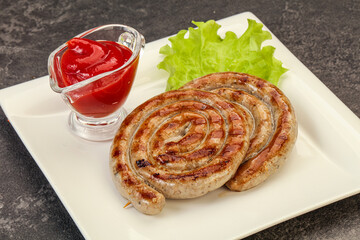 Grilled round pork tasty sausages