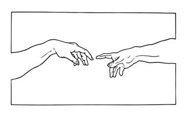 Creation of adam Michelangelo vector hands with frame