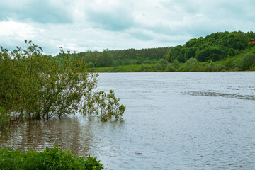 High water level in the river in summer.