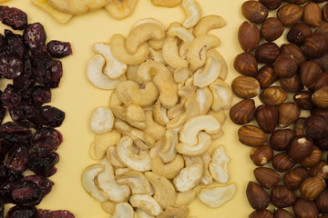 Hazel and cashew nuts on the table