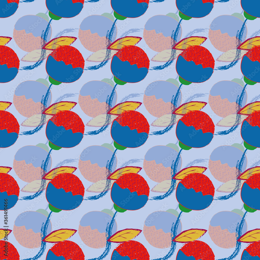 Poster blue and red dot flower in the bud repeat pattern print background