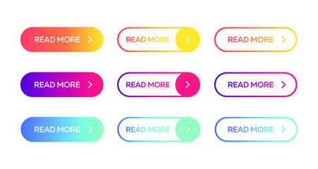 Read More colorful button set on white background. Flat line gradient button collection. Web element. Vector illustration.